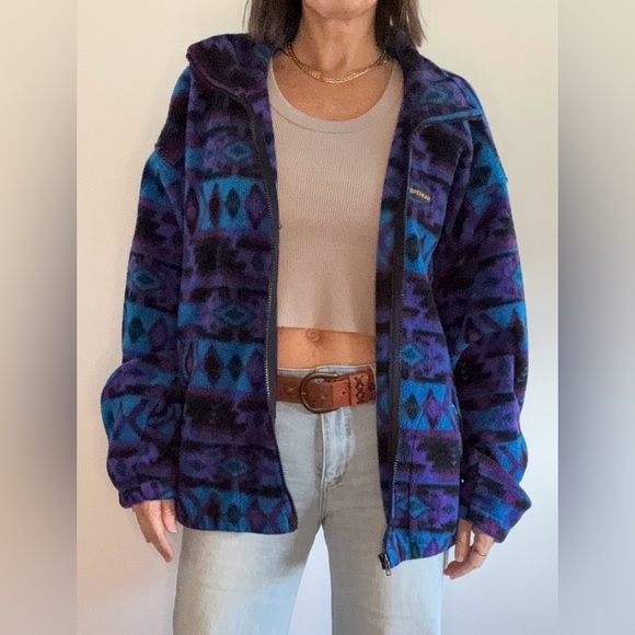 Vintage 90’s Dreimar Fleece Full-zip Jacket XL Southwestern Aztec Print - Picture 3 of 12